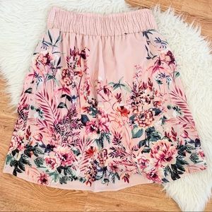 Bobeau Floral Midi Skirt with Elastic Waistband L